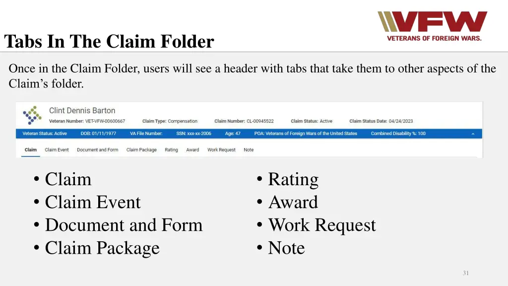 tabs in the claim folder