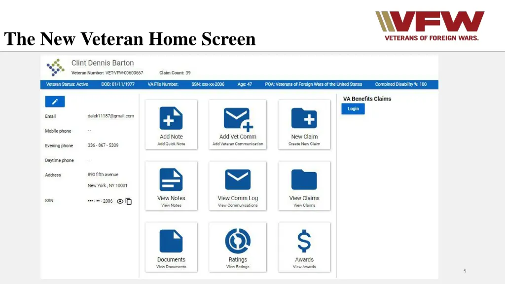 the new veteran home screen