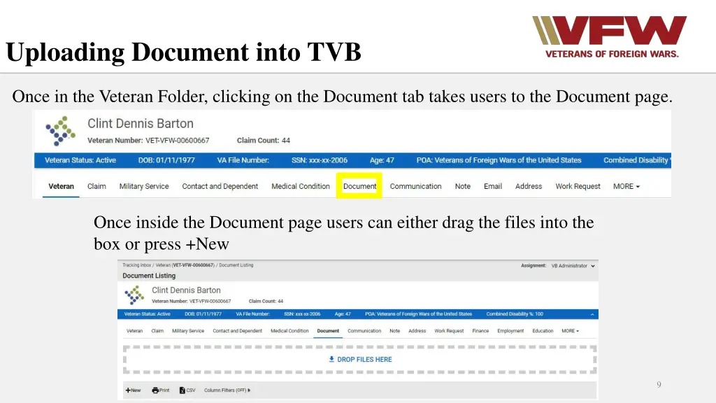 uploading document into tvb