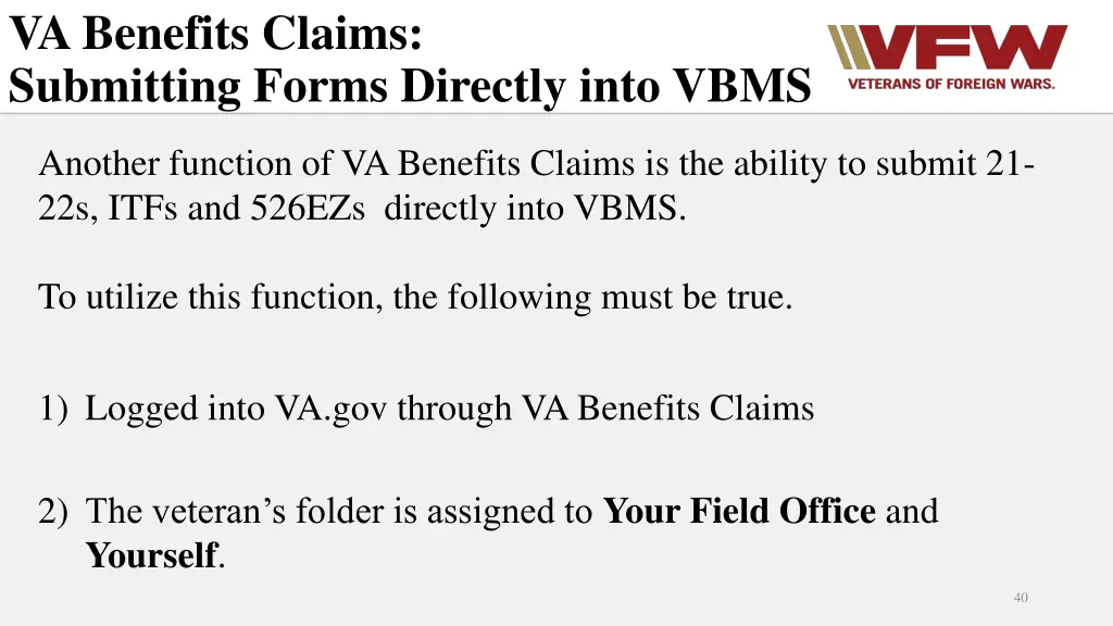 va benefits claims submitting forms directly into