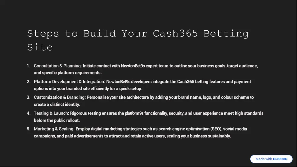 steps to build your cash365 betting site