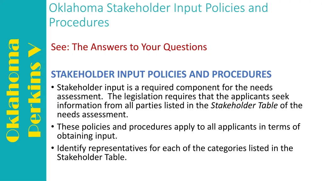 oklahoma stakeholder input policies and procedures