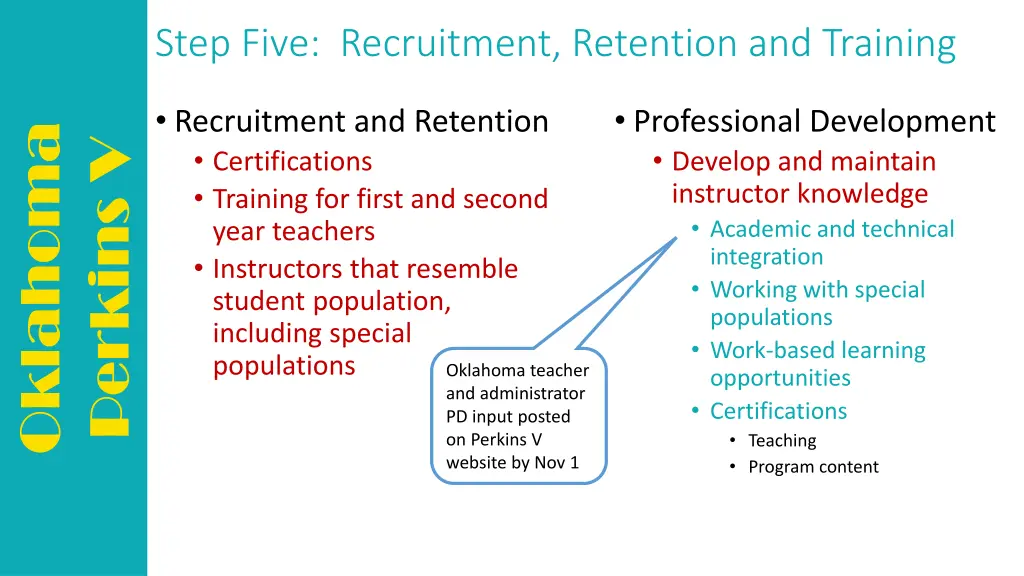 step five recruitment retention and training