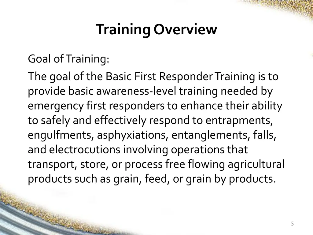 training overview