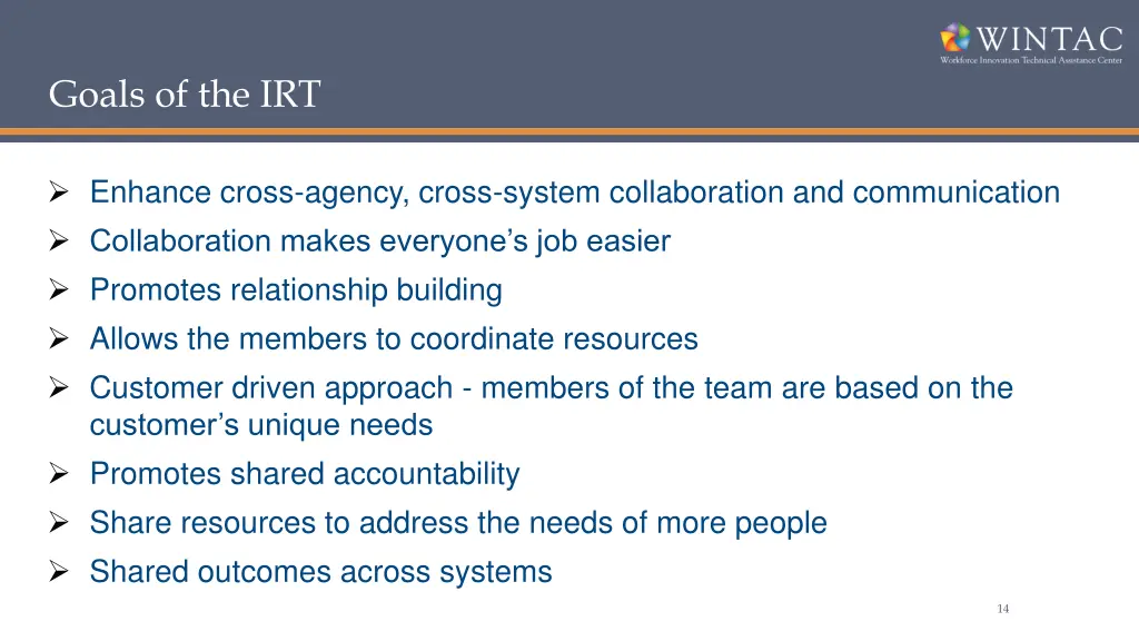 goals of the irt