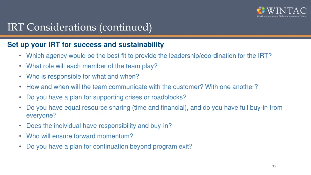 irt considerations continued