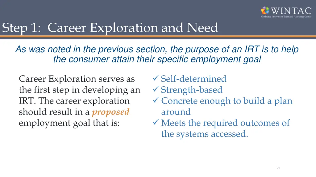 step 1 career exploration and need