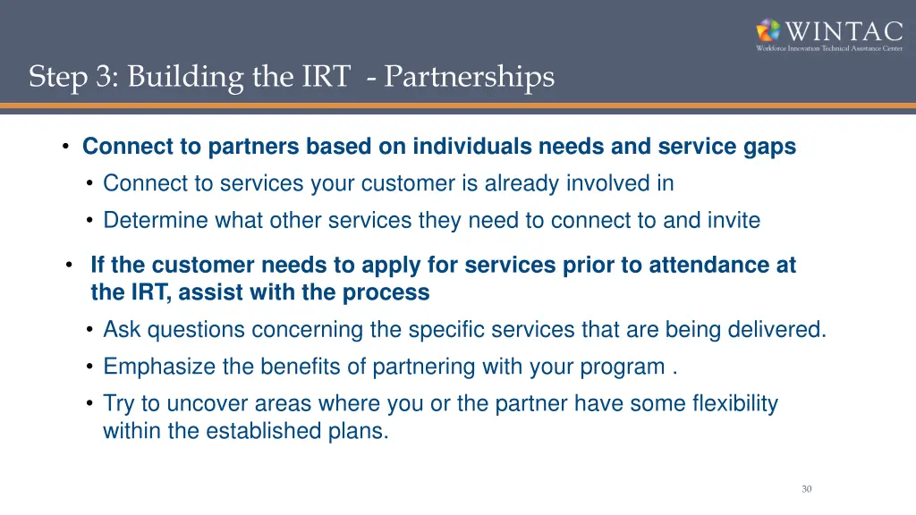 step 3 building the irt partnerships