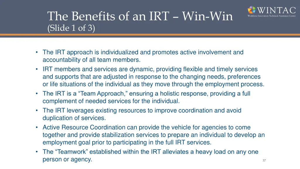the benefits of an irt win win slide 1 of 3