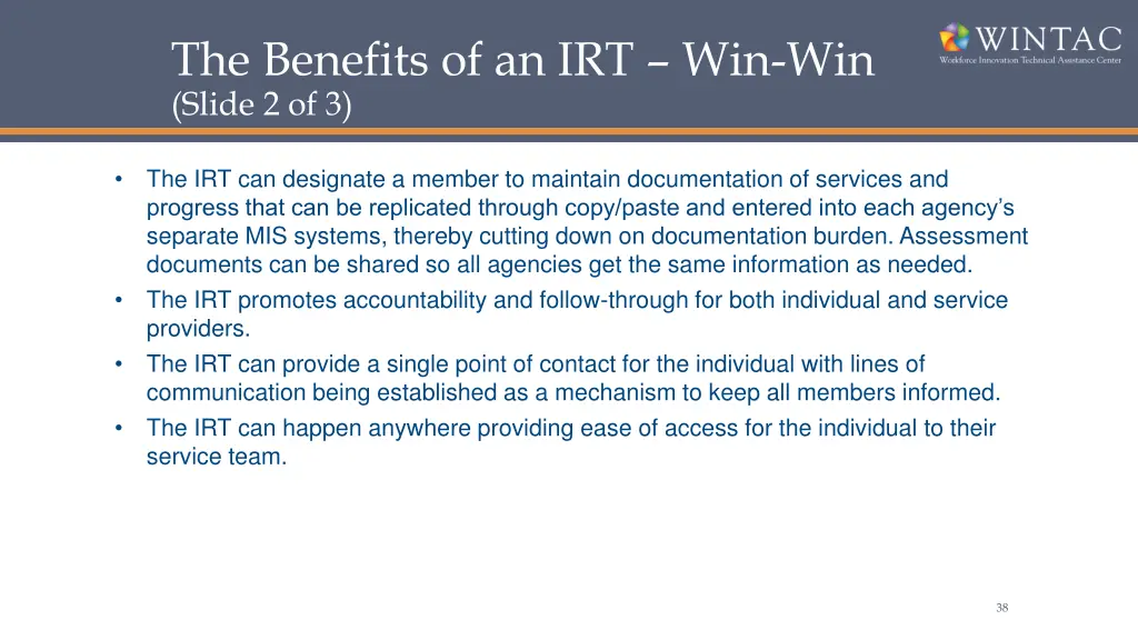 the benefits of an irt win win slide 2 of 3