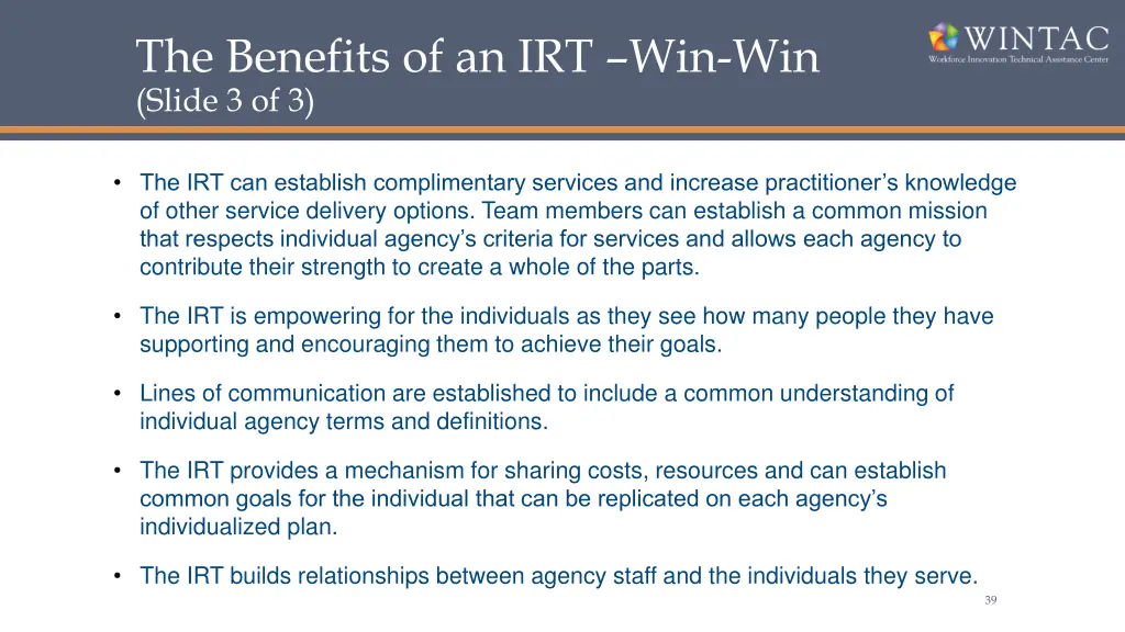 the benefits of an irt win win slide 3 of 3