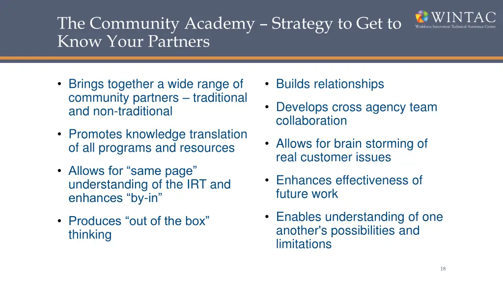 the community academy strategy to get to know