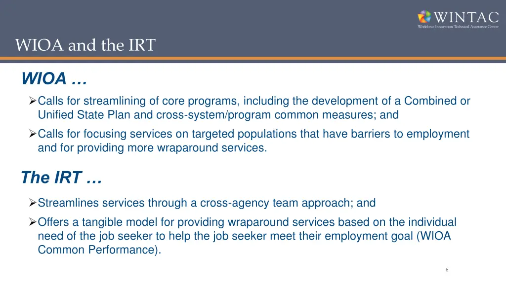 wioa and the irt