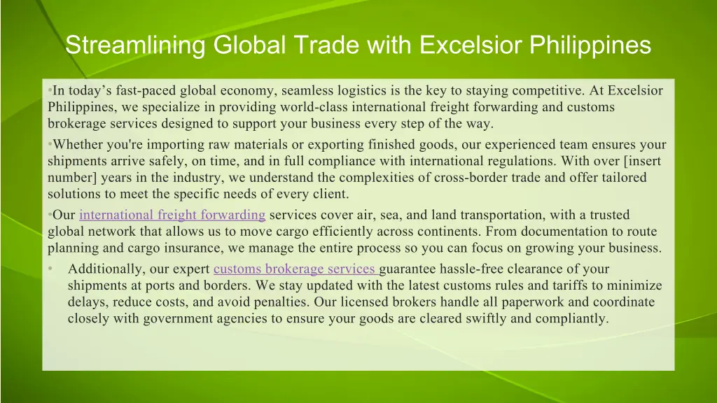 streamlining global trade with excelsior