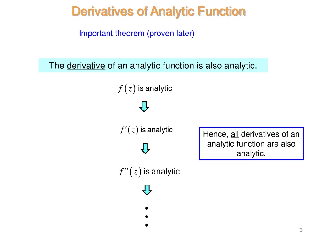 derivatives of analytic function