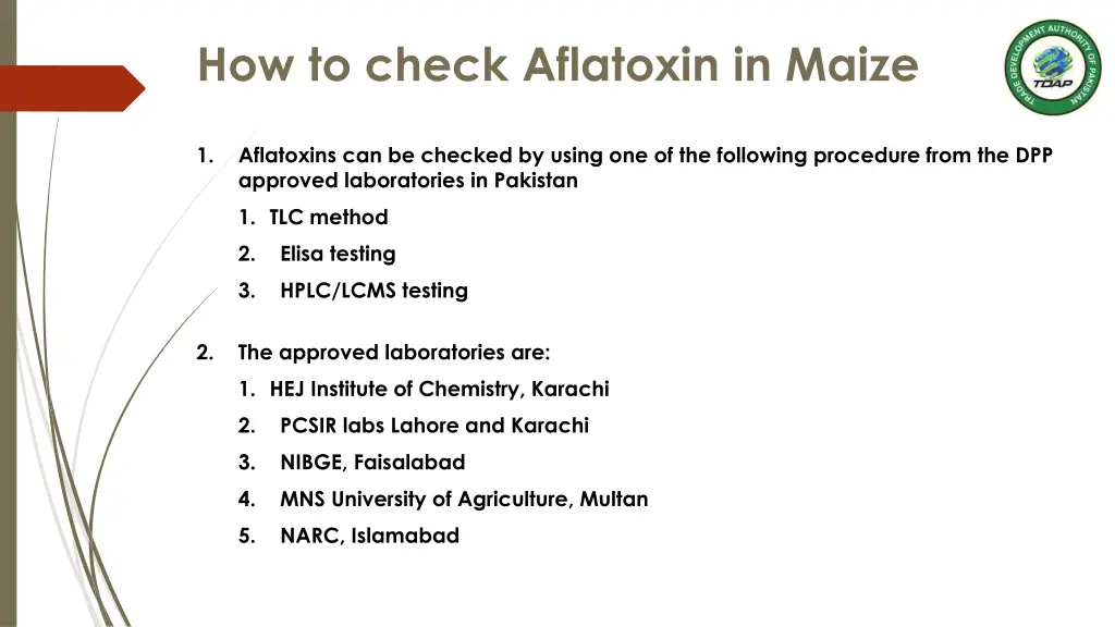 how to check aflatoxin in maize