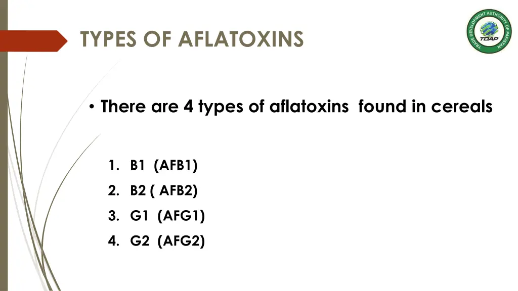 types of aflatoxins