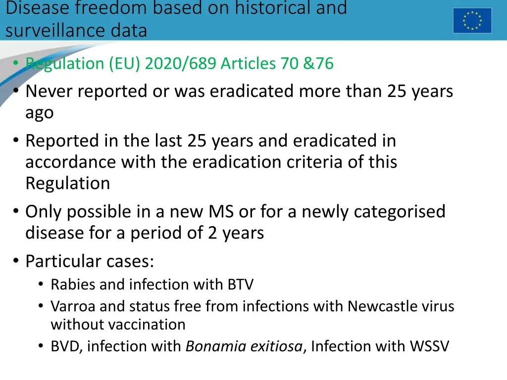 disease freedom based on historical