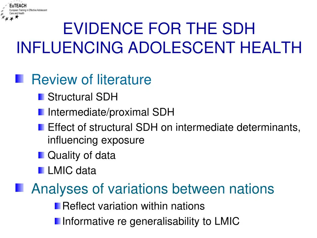 evidence for the sdh influencing adolescent health