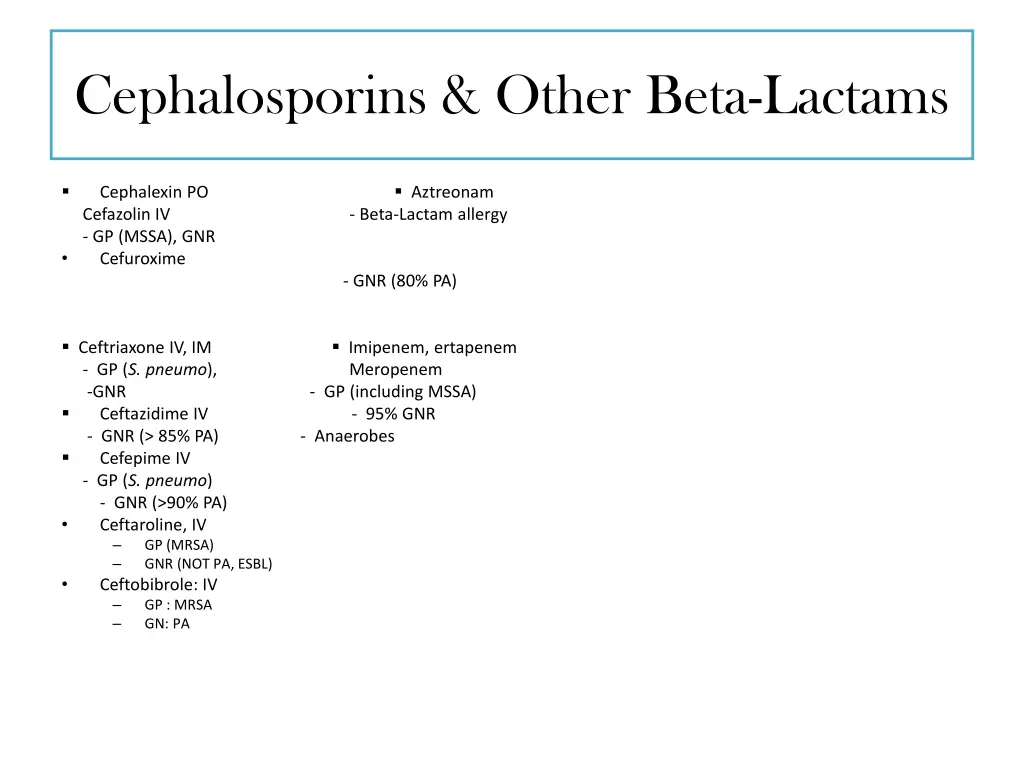 cephalosporins other beta lactams