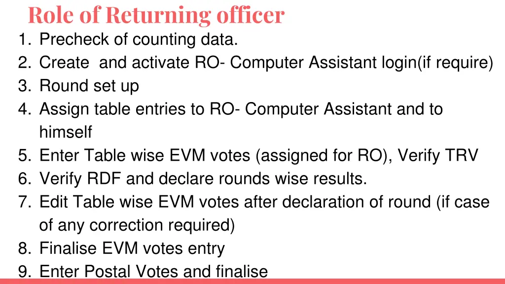 role of returning officer 1 precheck of counting