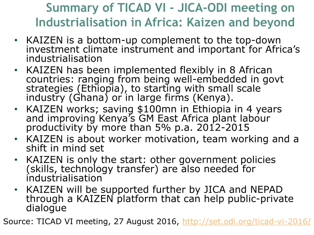 summary of ticad vi jica odi meeting