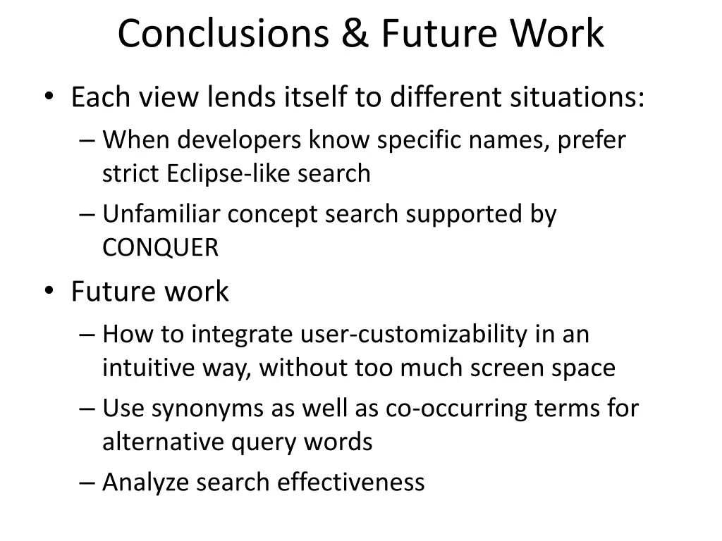 conclusions future work