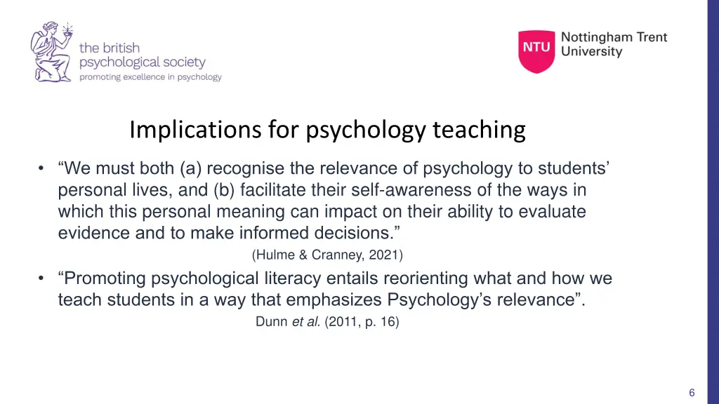 implications for psychology teaching