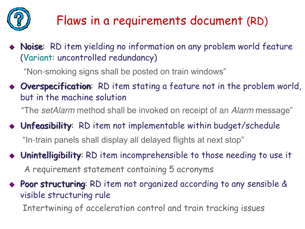 flaws in a requirements document rd