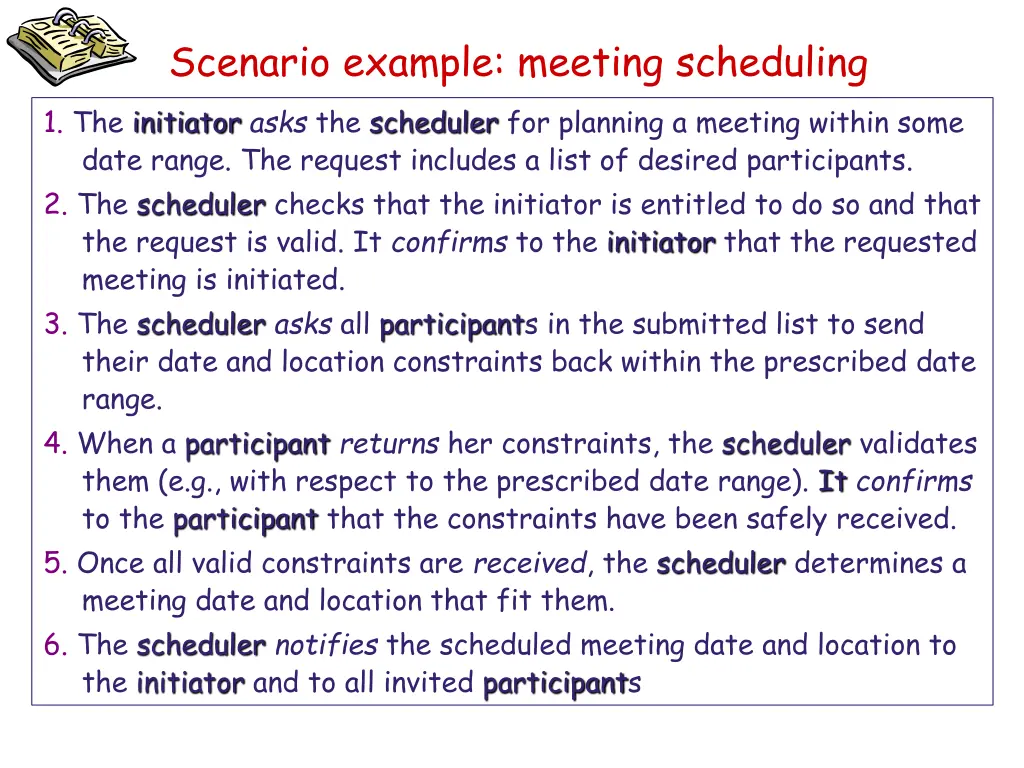 scenario example meeting scheduling