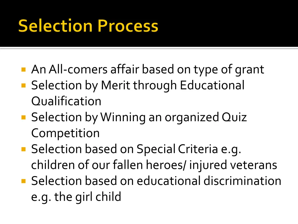 an all comers affair based on type of grant