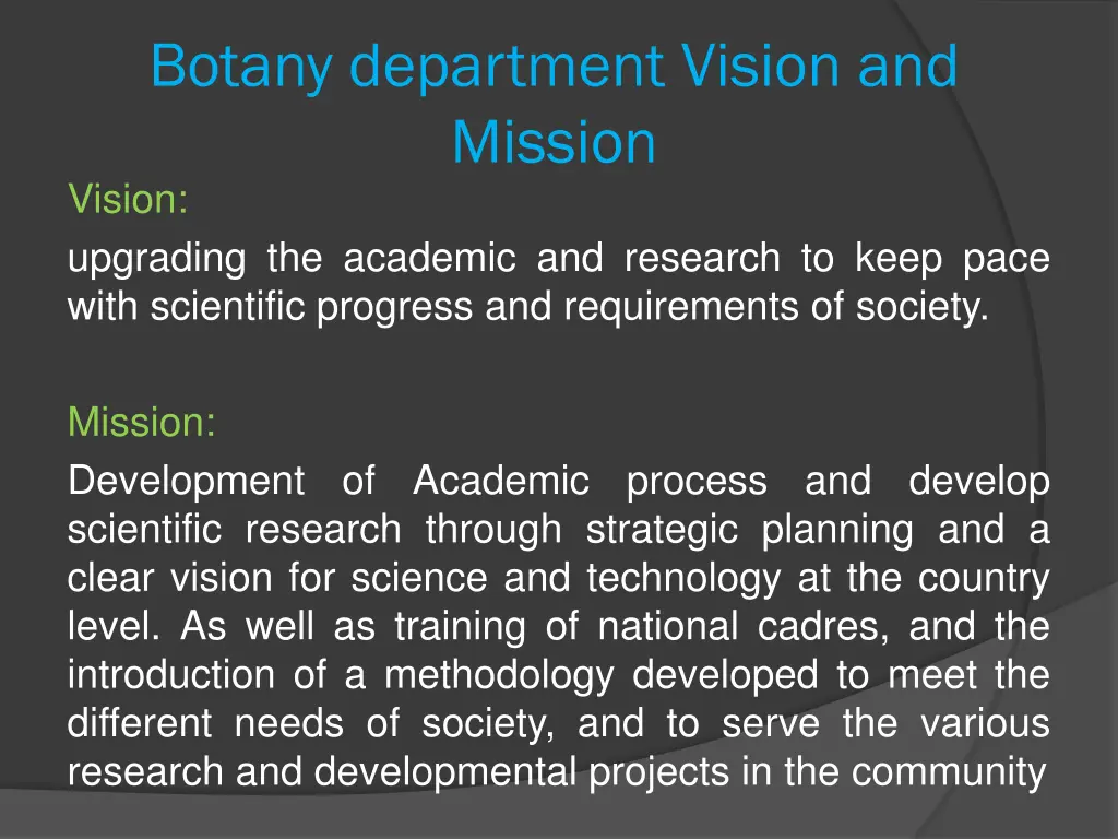 botany department vision and mission