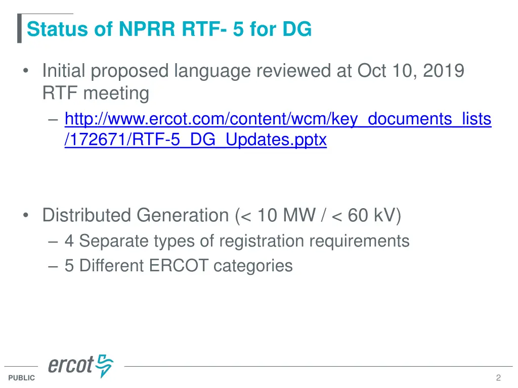 status of nprr rtf 5 for dg