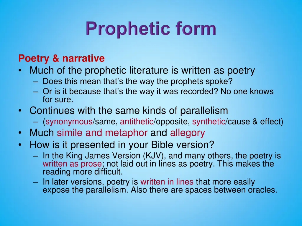 poetry narrative much of the prophetic literature