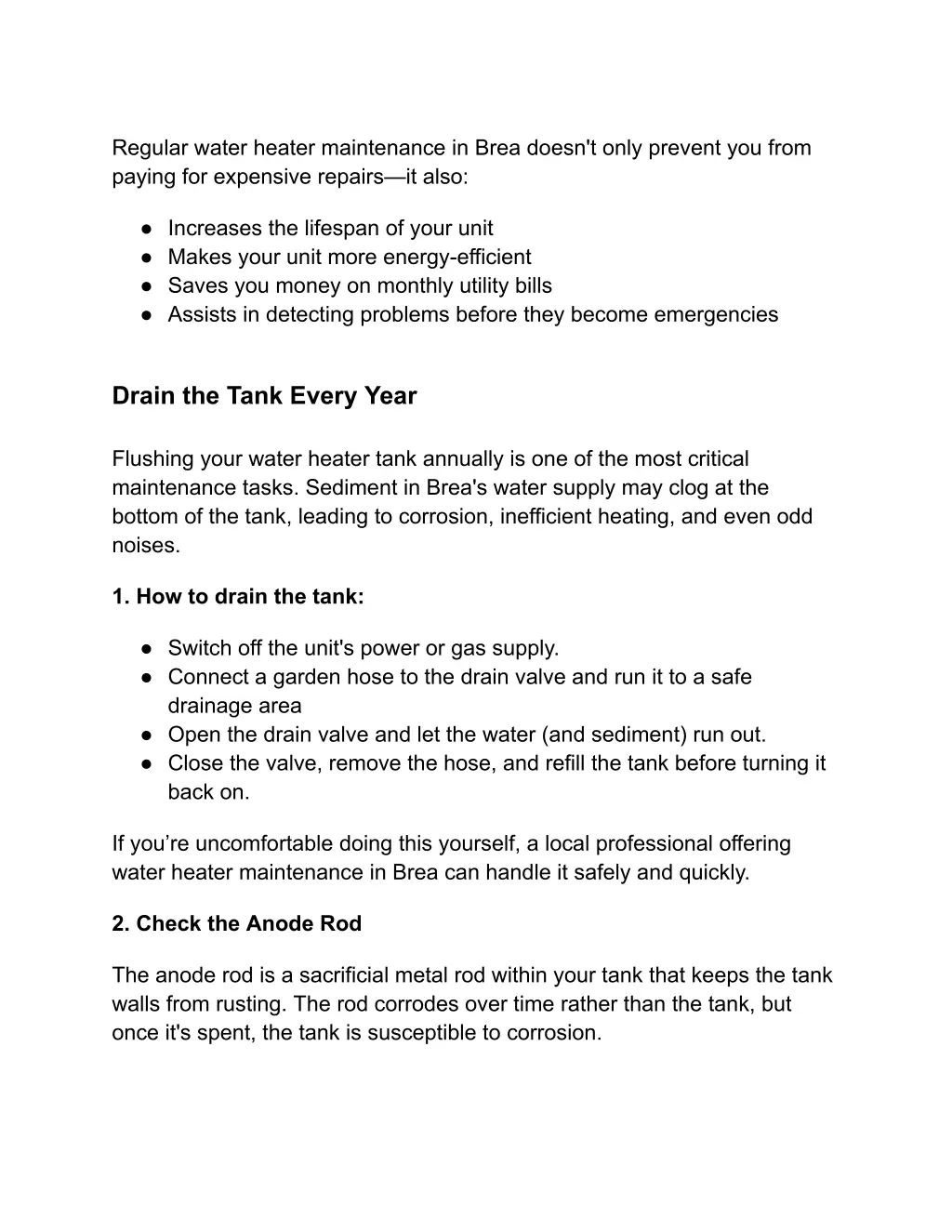 regular water heater maintenance in brea doesn