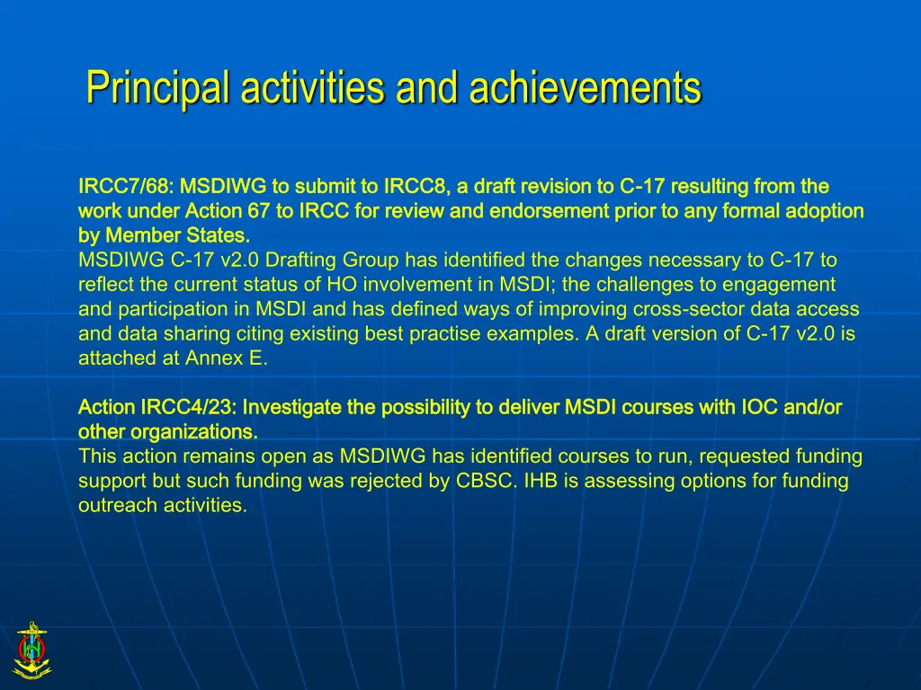 principal activities and achievements 2