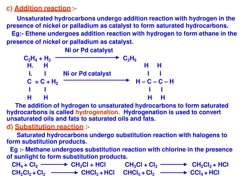 c addition reaction unsaturated hydrocarbons