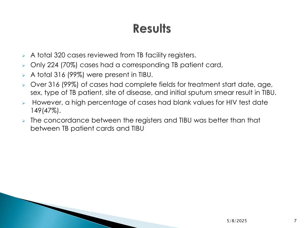 a total 320 cases reviewed from tb facility
