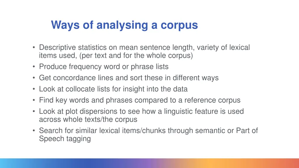 ways of analysing a corpus