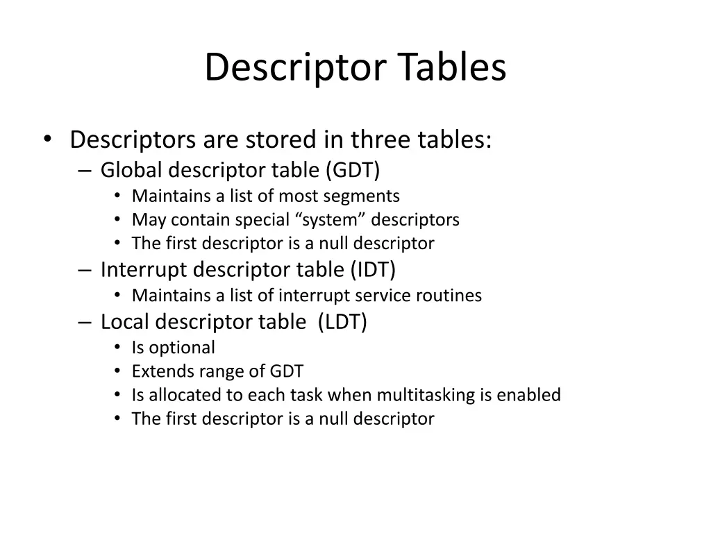 descriptor tables