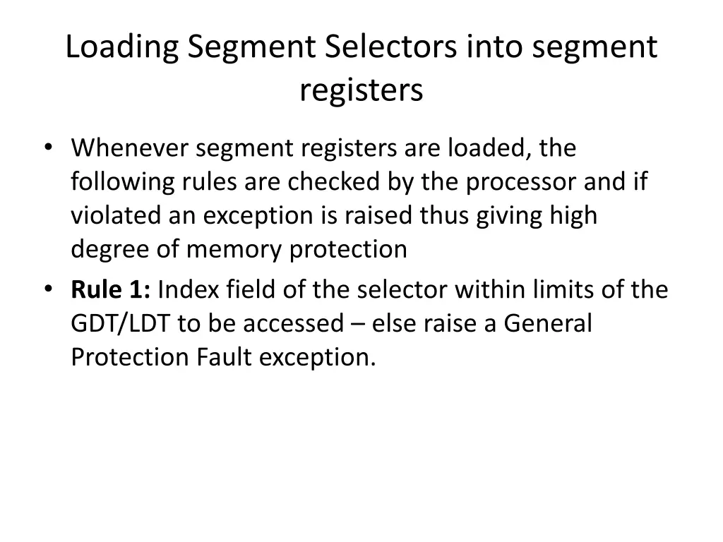 loading segment selectors into segment registers