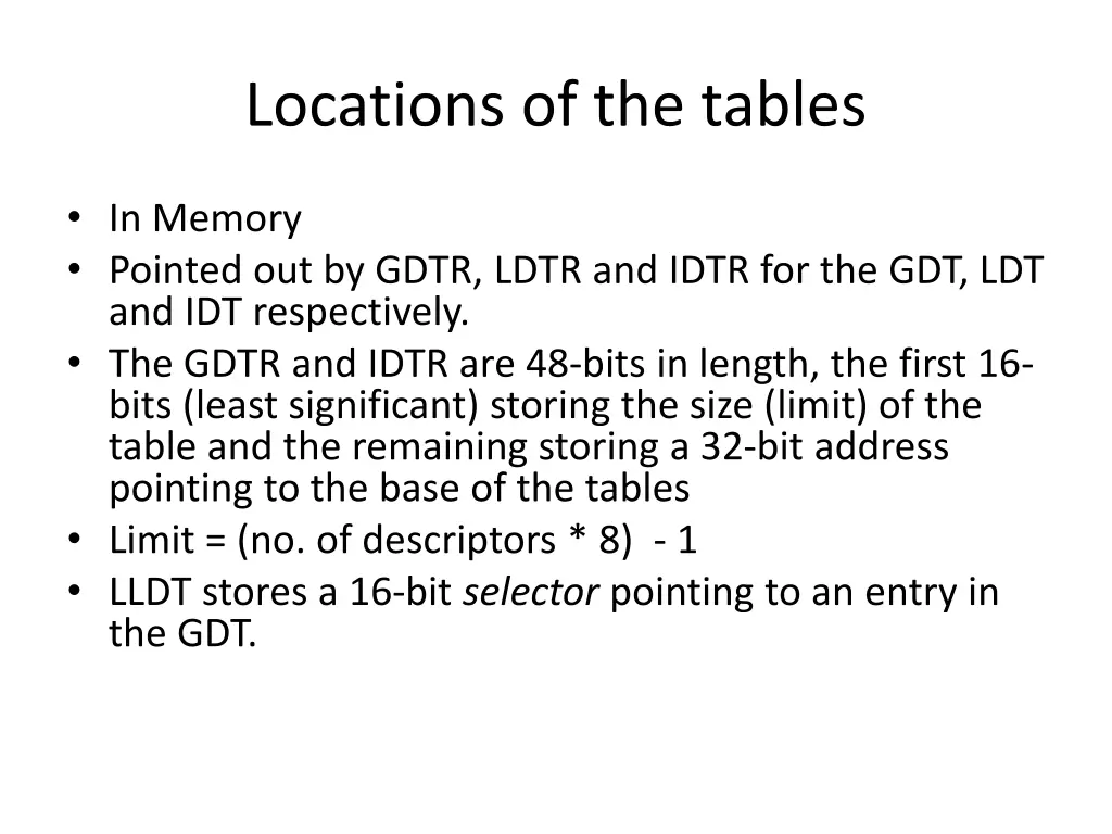 locations of the tables