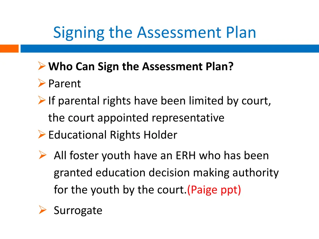 signing the assessment plan