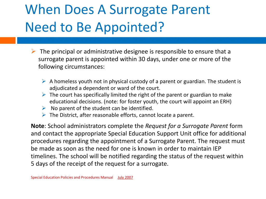 when does a surrogate parent need to be appointed