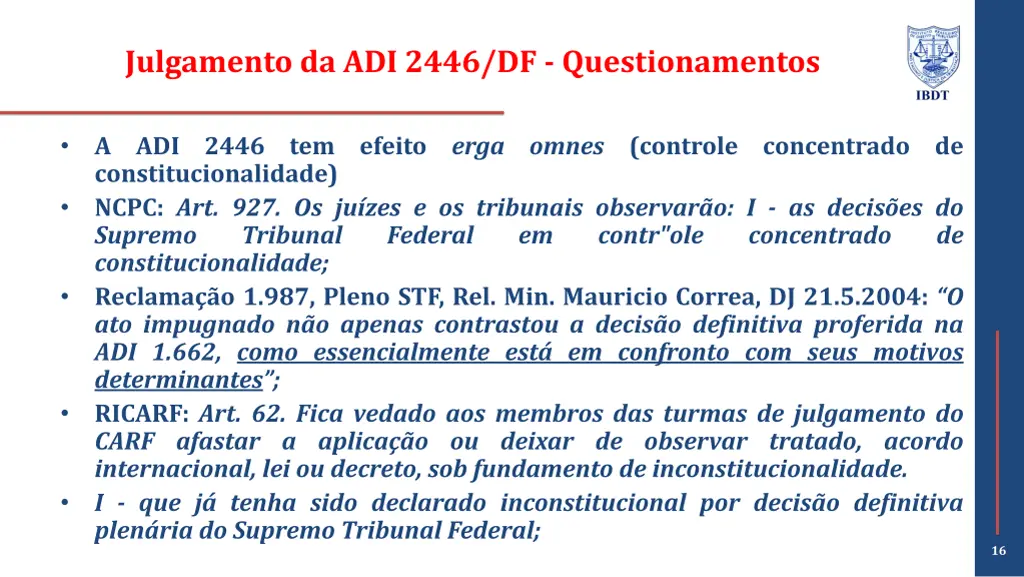 julgamento da adi 2446 df questionamentos 1