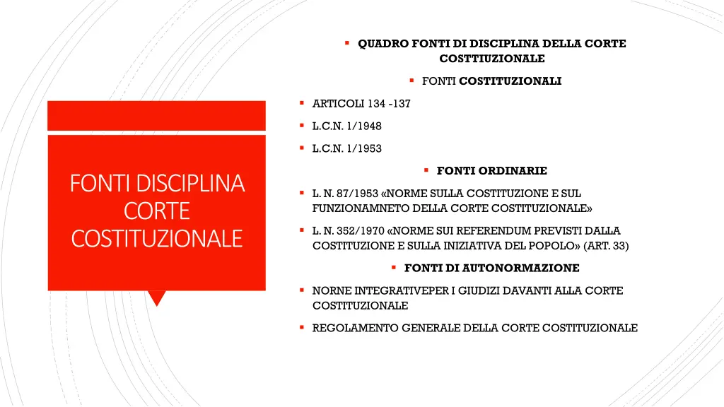 quadro fonti di disciplina della corte