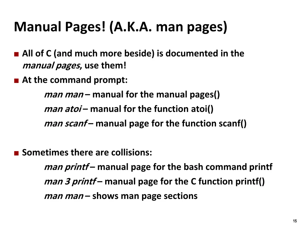manual pages a k a man pages