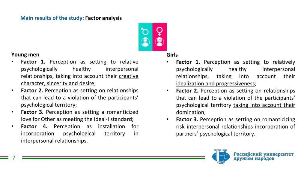 main results of the study factor analysis