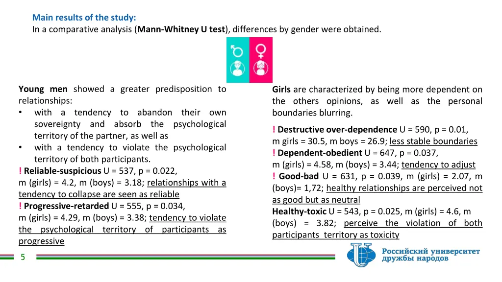 main results of the study in a comparative