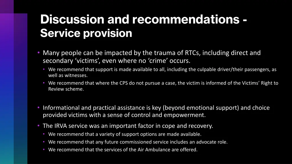 discussion and recommendations service provision